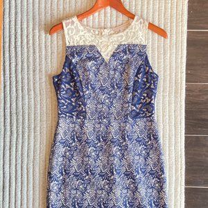 Anthropologie blue lace jacquard sheath dress, Womens size S, EUC